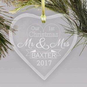 Custom Engraved "Our First Christmas" Glass Heart Ornament