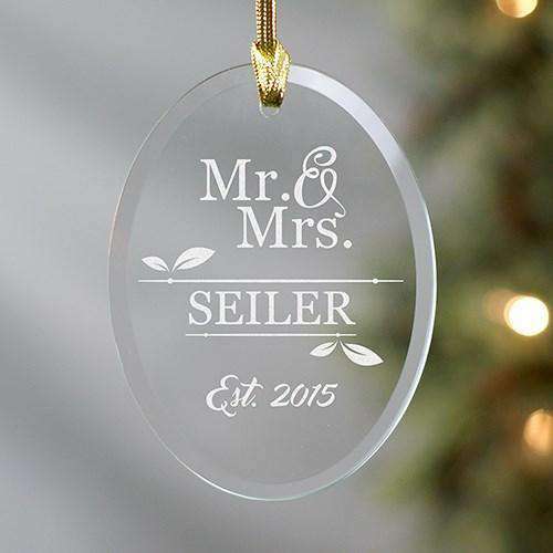 Custom Engraved Mr & Mrs Oval Glass Ornament