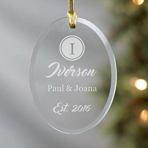 Custom Engraved Name & Initial Oval Glass Ornament