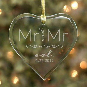 Custom Engraved Wedding Date Glass Heart Ornament