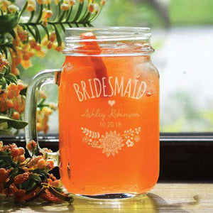 Personalized Boho Bridal Party Mason Jar Glass