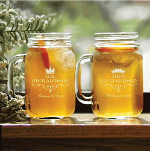 Personalized King and Queen Mason Jar Glass Set