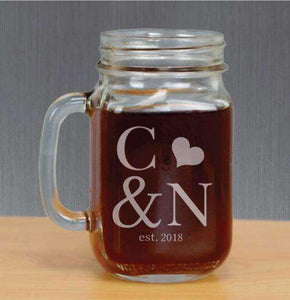 Personalized Mason Jar Glass with Initials and Heart