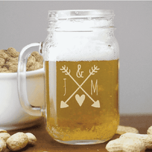 Load image into Gallery viewer, Personalized Mason Jar Glass with Arrows &amp; Initials