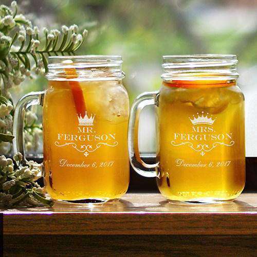 Personalized King and Queen Mason Jar Glass Set